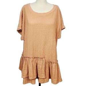 Free People Beach Marni Tunic Dress XS Brown  Gauze Crinkle Ruffle Oversized Top